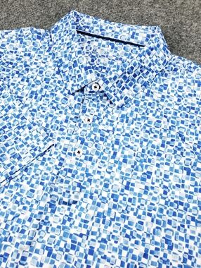 Maelreg Golf Polo Shirt XL Performance Stretch Blue Geometric Print Short Sleeve